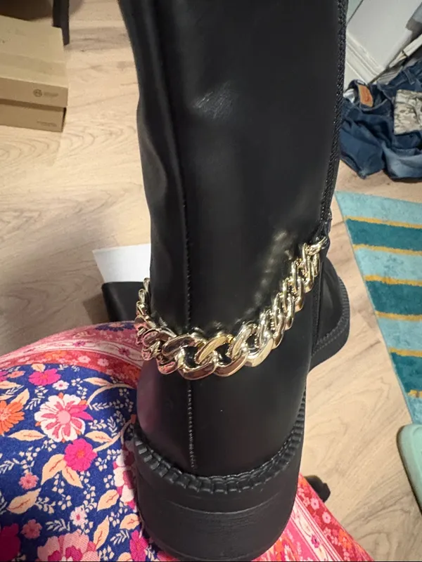 A New Day Classic Black Knee-High ridding boots with Gold Chain Accent Bobbi size 11 new - Image 4