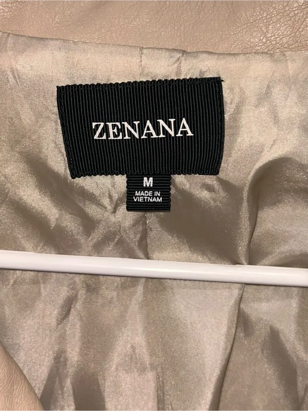 Zenana Beige Blush Vegan Faux Leather Belted Moto Jacket M - Image 5