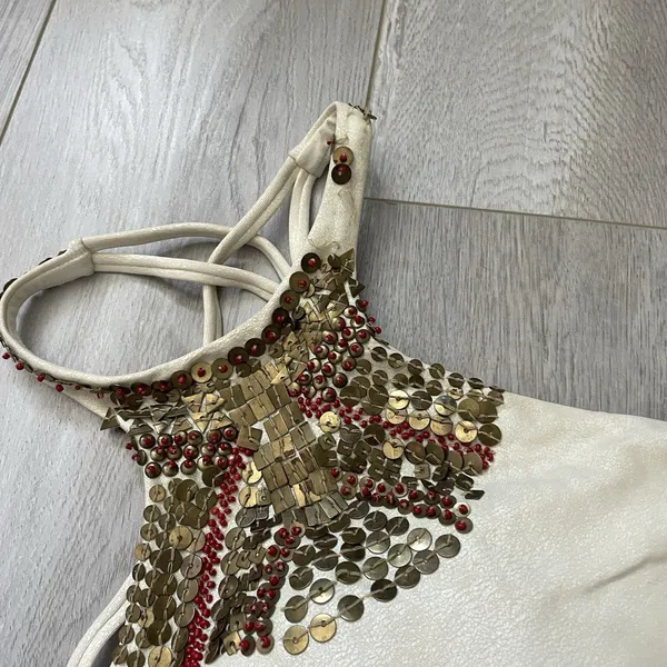 PQ Swim Bikini halter high neck sequin cheeky womens Biege (small) sparkly beach - Image 3