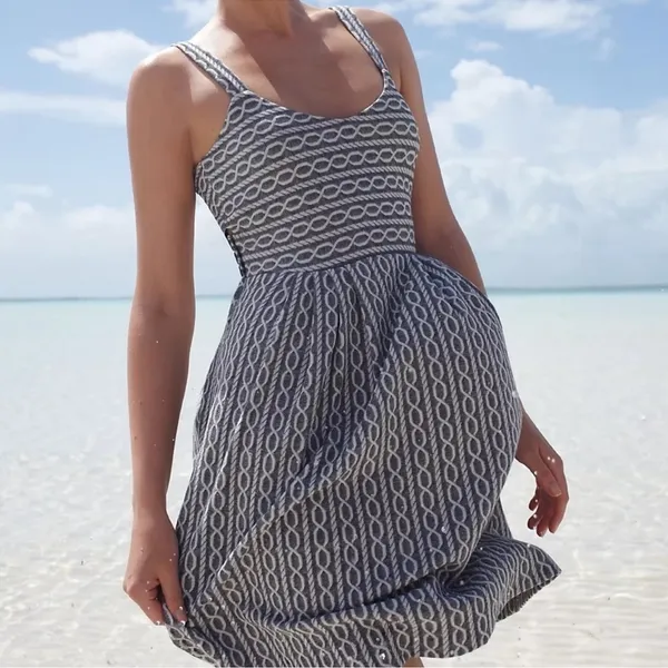 Anthropologie Postmark Rolo Crossback Gray & White Fit & Flare Dress Small - Image 3