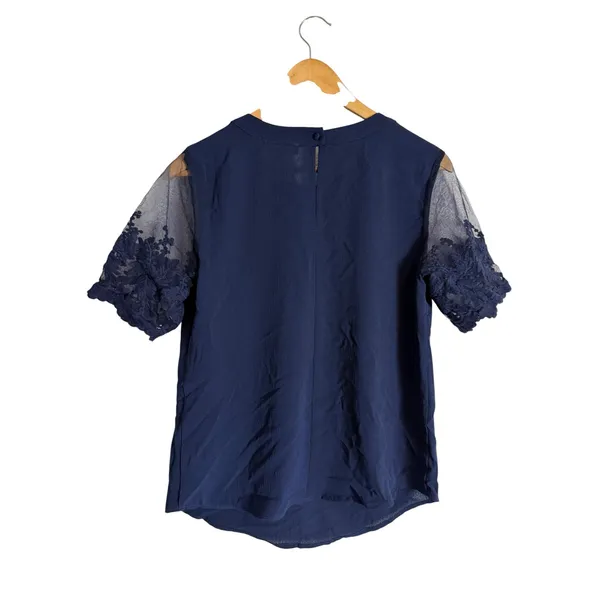 Lulus Lisa Marie Navy Blue Embroidered Mesh Lace Short Sleeve Top Size Small - Image 6