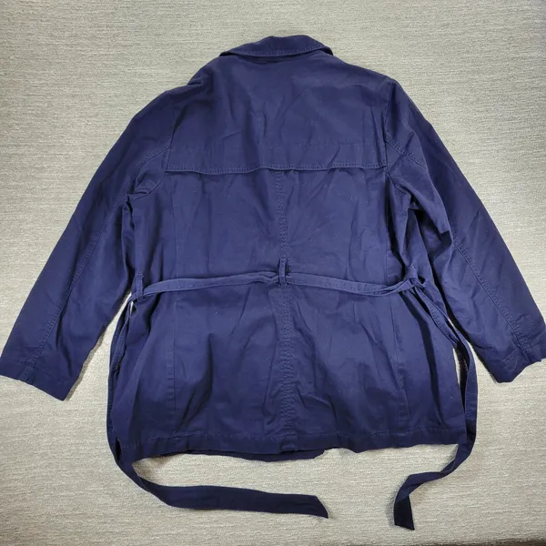 Gap Belted Trench Jacket Womens XXL Navy Blue Cotton Lined Double Breasted - Image 6