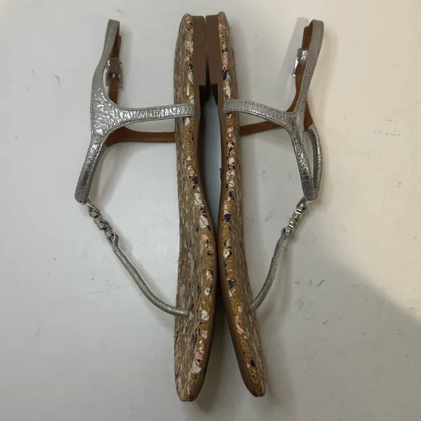 TORY BURCH Marion Confetti Cork T-Strap Silver Metallic Leather Thong Sandal 7.5 - Image 10