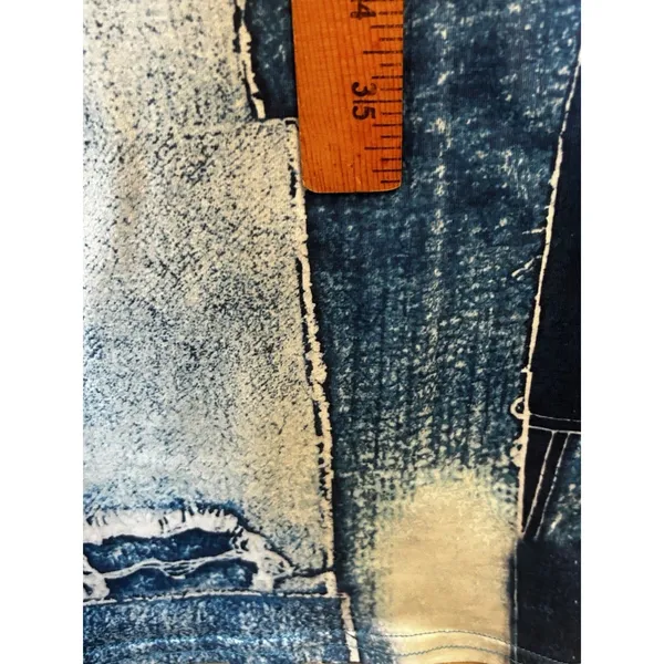 Women’s 2XL Blue Denim Patchwork Print Quarter Zip Midi Dress 3/4 Sleeves Casual - Image 7
