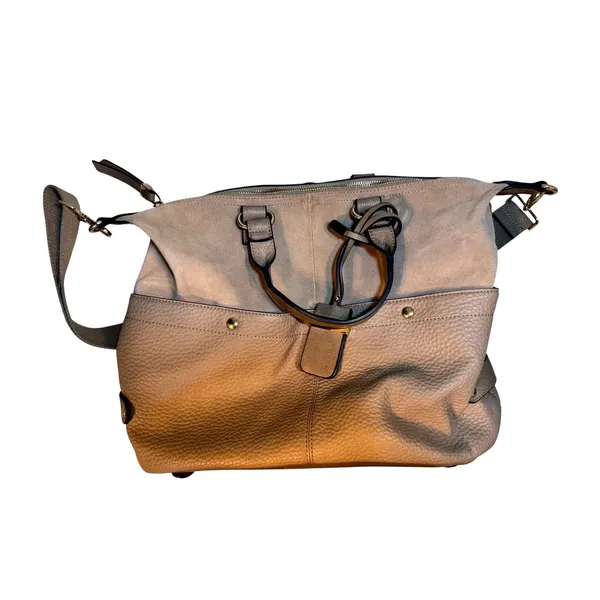 Moda Luxe Taupe Convertible Satchel Crossbody‎ Bag Gold Hardware - Image 2
