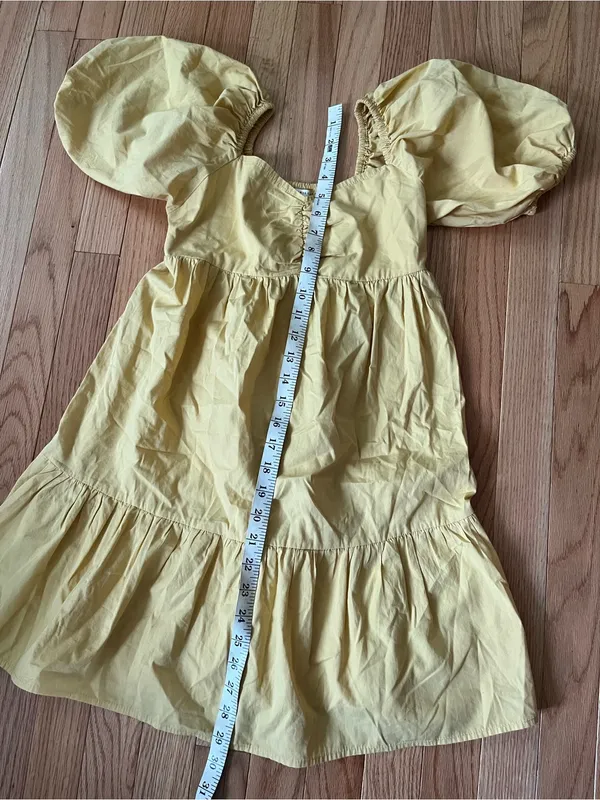 Billabong 100% Cotton Butter Yellow Puff Sleeve Babydoll Mini Dress Small Beach - Image 5