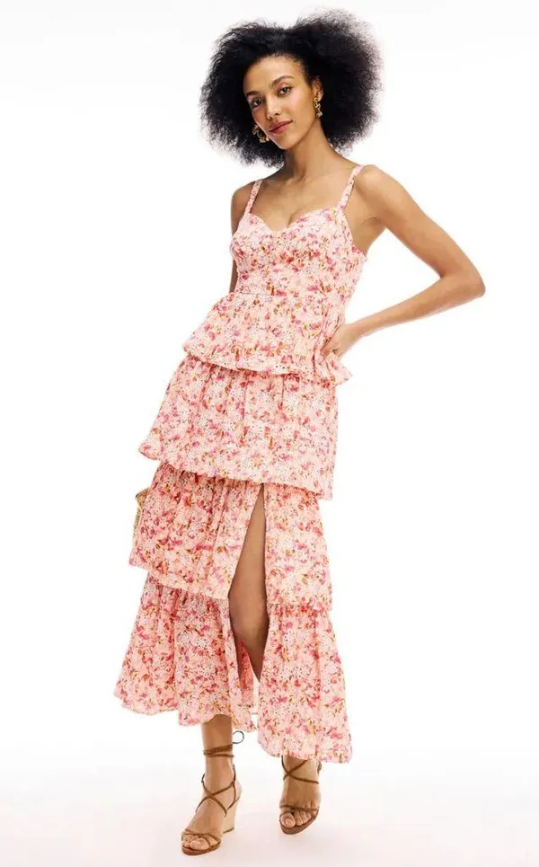 ASTR The Label Midsummer Eyelet Tiered Maxi Dress XS - Image 5