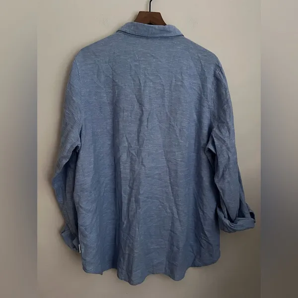 ORVIS Chambray blue Linen blend Shirt button down roll up sleeve XXL - Image 3