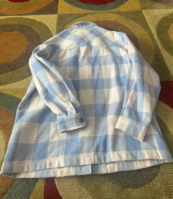 HFX Costo Shacket Shirt Jacket Plaid Flannel Light Blue White Women’s Size Small - Image 6