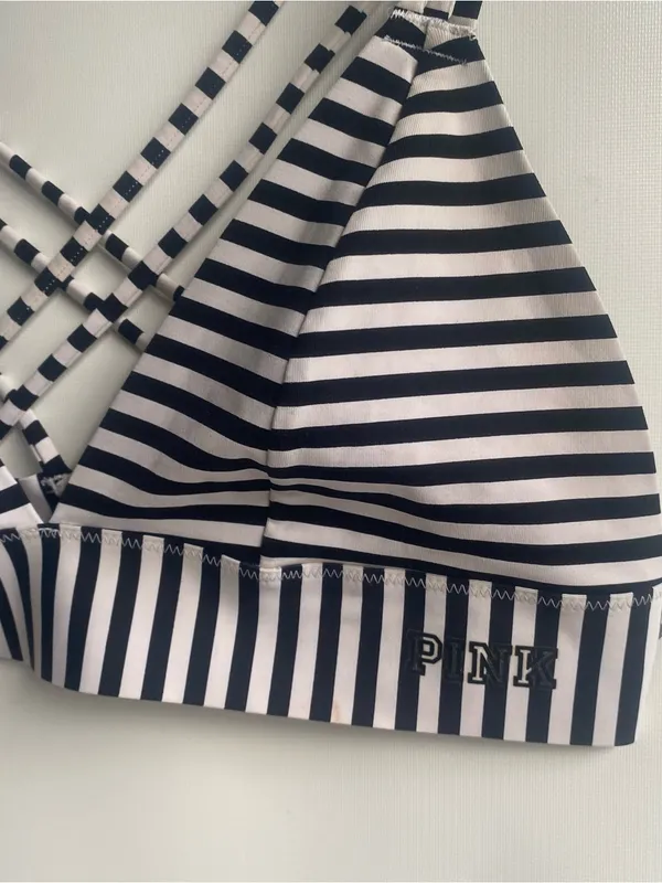 PINK Victoria’s Secret black white striped strappy bralette athletic sport bra S - Image 2