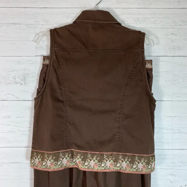 Vintage Susan Bristol Women’s Brown Corduroy Vest&pants set Floral Embroidery M - Image 5