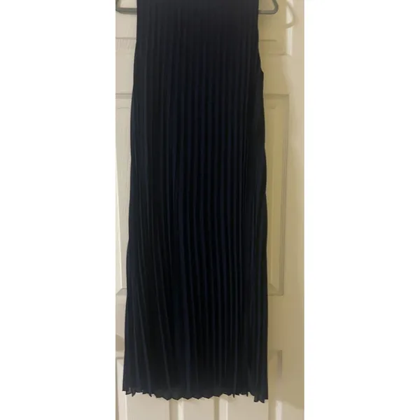 J. McLaughlin Sleeveless Pleated Midi Dress XS Navy Blue Lined Wedding Prom Chic - Image 9