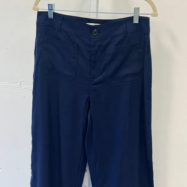 LOFT The Palmer Wide Leg Pants Navy Blue Linen Blend High Rise Cropped Size 8 - Image 3