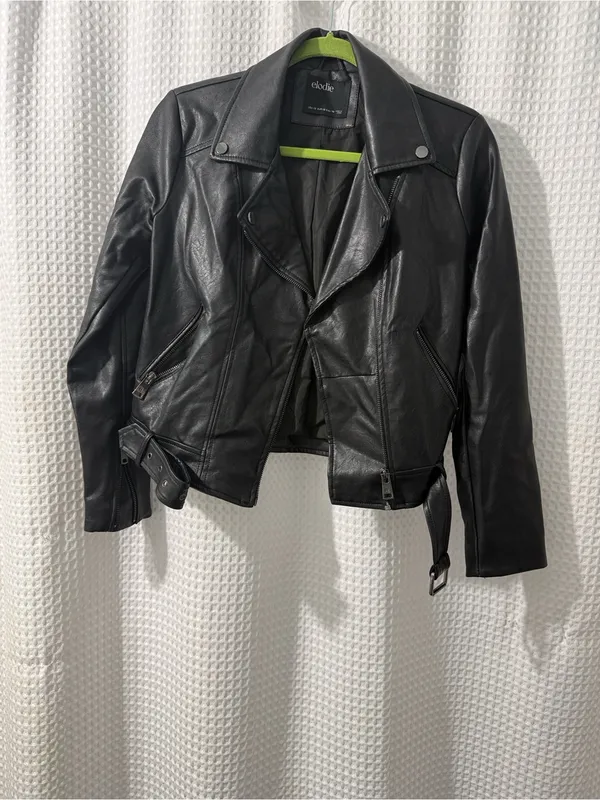 Elodie Women’s Black Faux Leather Moto Biker Jacket Women's Zip Front Size XS - Image 2