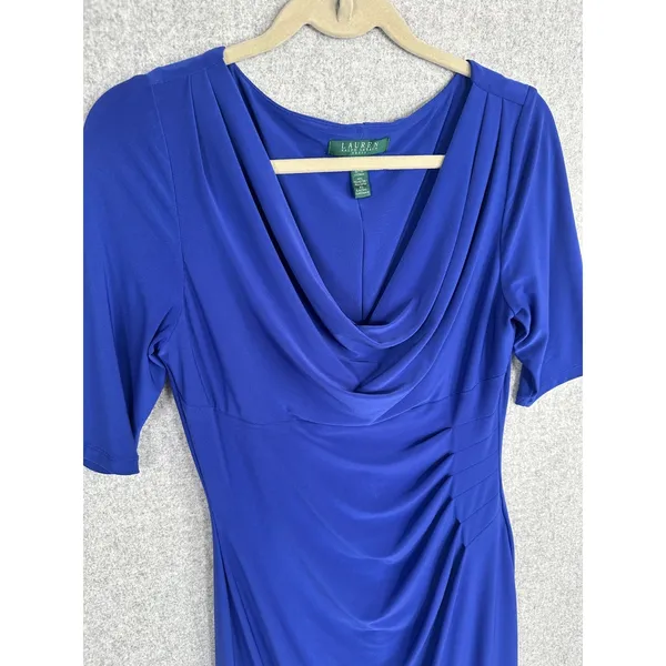 Lauren‎ Ralph Lauren Womens Dress Size 10 Blue Stretch Sheath Ruched Bodycon - Image 6
