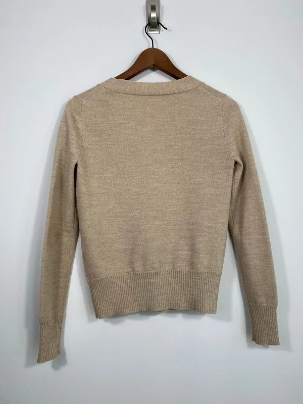 Wallace 100% Merino Wool Tan Button Front Cardigan Pockets - Image 2