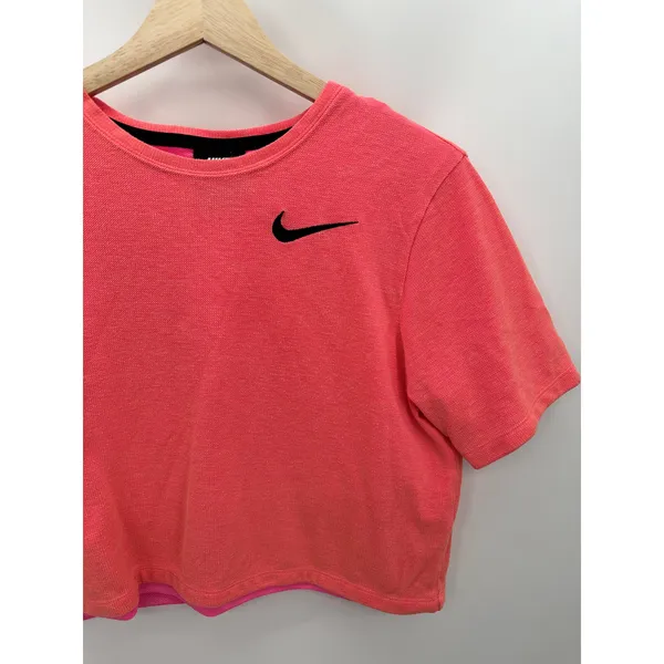 Nike Womens XS Neon Pink Short Sleeve Logo Cropped T-Shirt‎ Tee CR23 - Image 3