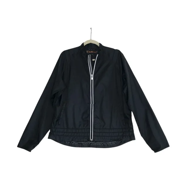 ARIAT Full Zip Packable Rain Jacket Women L Black Travel Timeles Everyday Sporty - Image 2