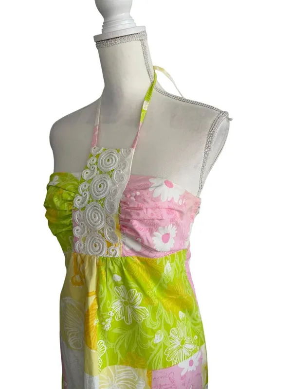 LILLY PULITZER Daphne Lace Patchwork Halter Dress Size 4 - Image 6