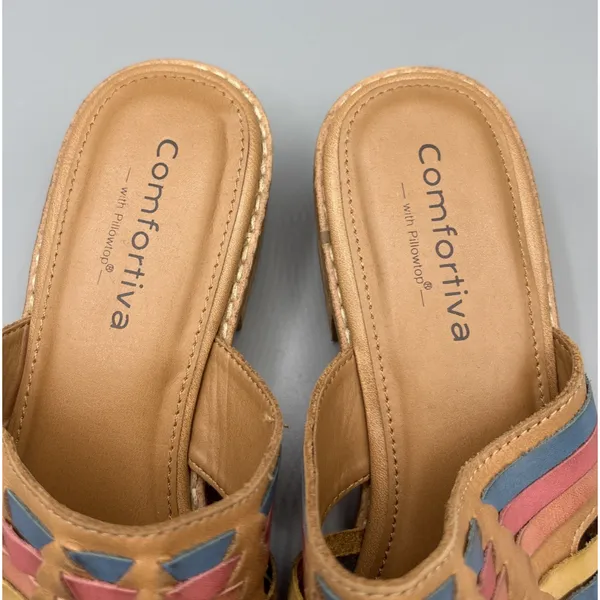 Comfortiva Woven Leather Mules Size 8.5 Huarache Slip on Shoes Heels Butter Mom - Image 3