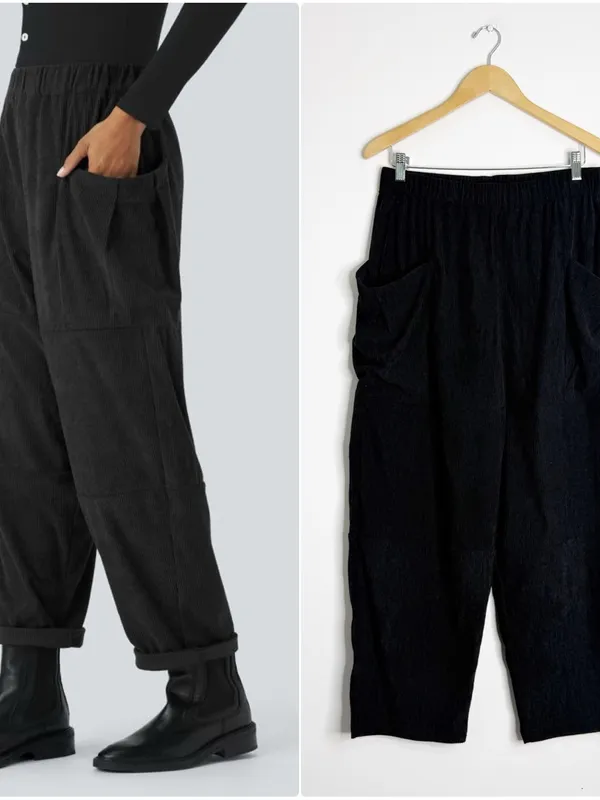Halara High Waisted Corduroy Cargo Wide Leg Pants Black Size Medium - Image 2
