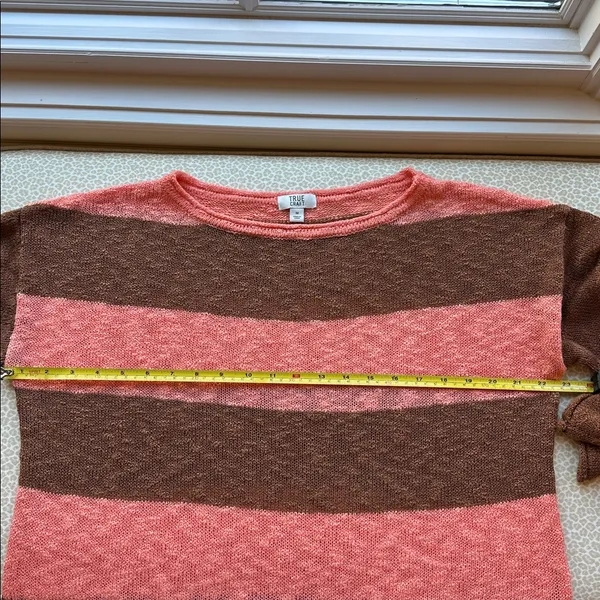 True Craft Brown & Orange Wide Striped Wide Bell Sleeve Cropped Sweater size M - Image 7