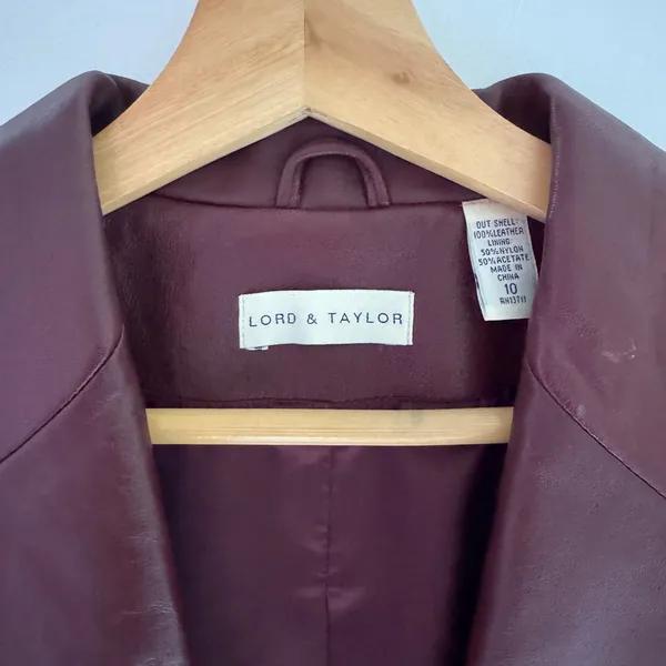 Lord & Taylor Womens Burgundy Wine Genuine Leather Blazer Jacket 10 Y2K Mob Wife - Image 3