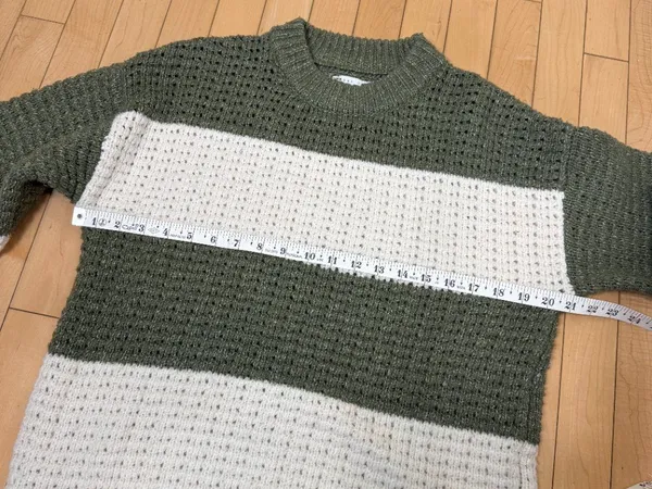 ASOS Design Chunky Knit Striped Sweater Green & White Size Small Oversized - Image 7