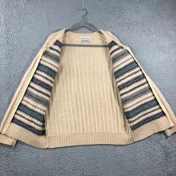 Vtg Croft & Barrow‎ Sweater Women XL 100% Wool Knit Zip Front Striped Beige - Image 4
