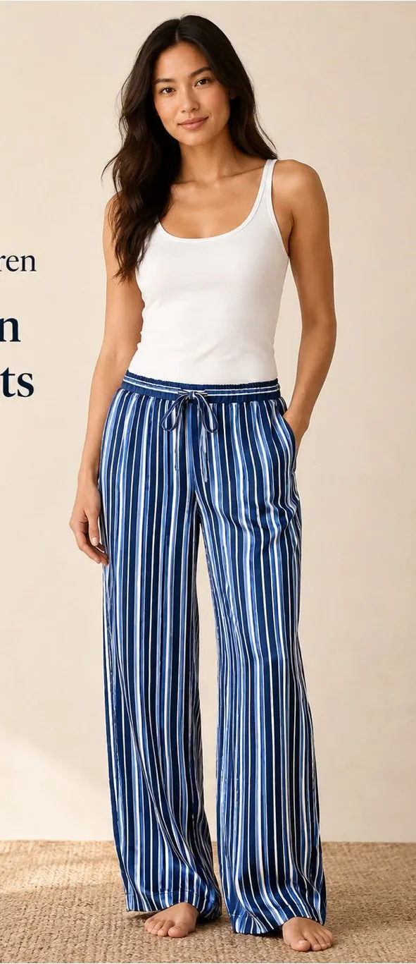 Lauren Ralph Lauren Gatsby II Striped Satin Pajama Lounge Pants Size M - Image 2