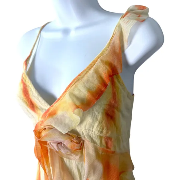 Jus D'Orange Y2K 90s Babydoll Floral Rosette Gauzy Sleeveless Blouse Size Small - Image 3