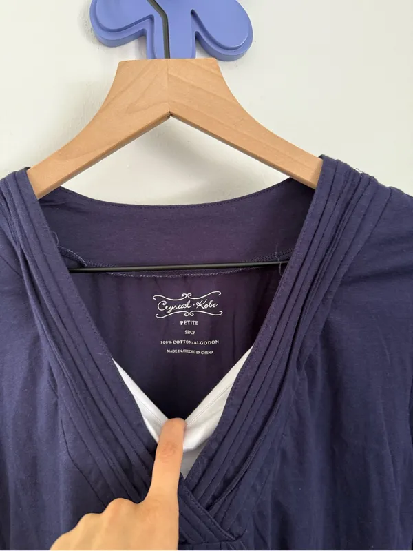 90s Y2K Petite Small Double Layered Long Sleeve Babydoll Tee Navy 2000s - Image 3