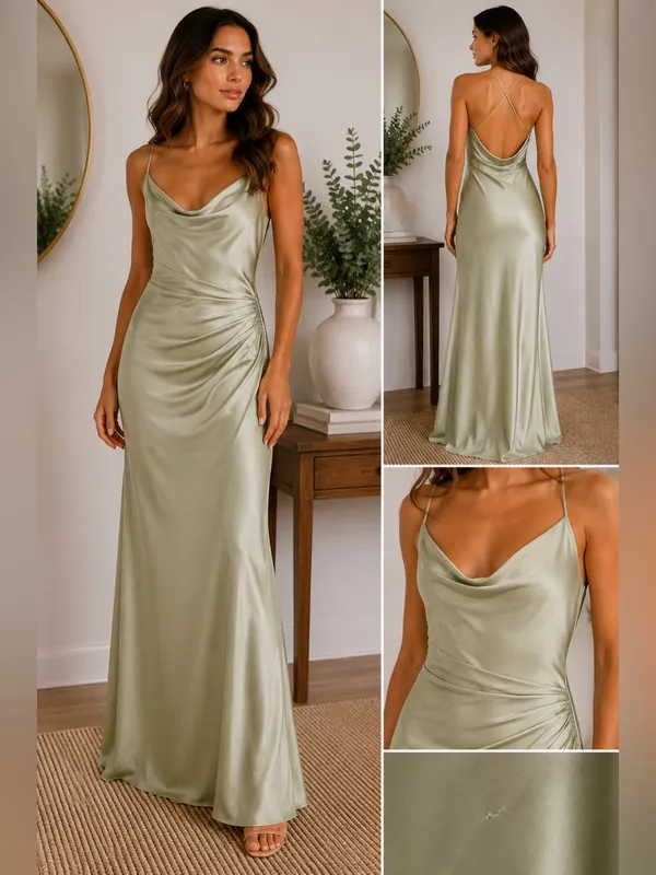 Katie May Ryder Sage Satin Cowl Neck Maxi Dress L - Image 2