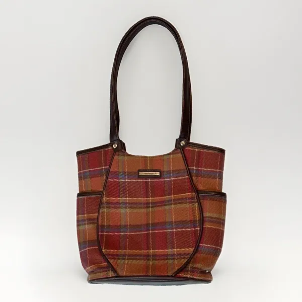 Longaberger Homestead Toboso Shoulder Leather Straps Plaid Autumn Preppy Bag - Image 3