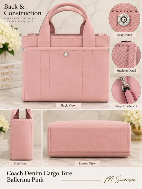 NEW Coach Denim Cargo Tote Ballerina Pink Standard CBG45 NWT - Image 4