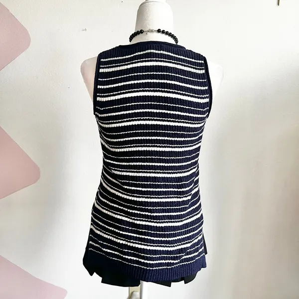 Navy Striped Knit Tank‎ Top, Coastal Chic, Old Money, Minimalist, Preppy, Medium - Image 3