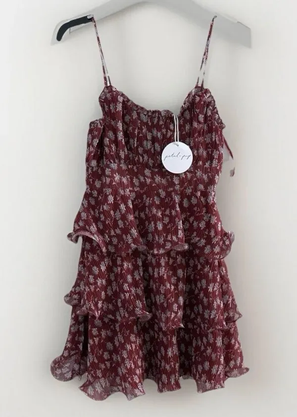 New Petal&Pup Tiered Ruffle Flowers Lined Mini Dress Red Size‎ Small - Image 3
