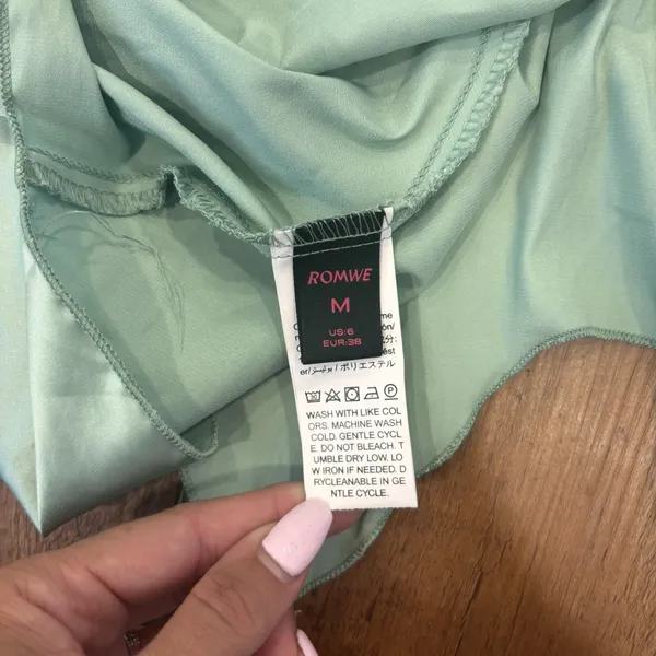 Fairy Contrast Lace Asymmetric Hem Cami Dress Green Women's Size Medium Romwe - Image 5