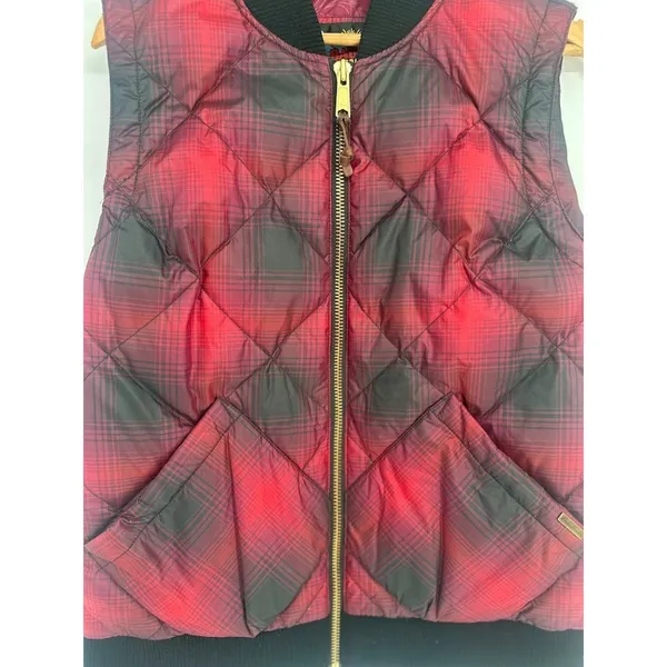 Eddie Bauer Womens Retro 1936 Skyliner Red Plaid 80% Down‎ Puffer Zip Vest Large - Image 3