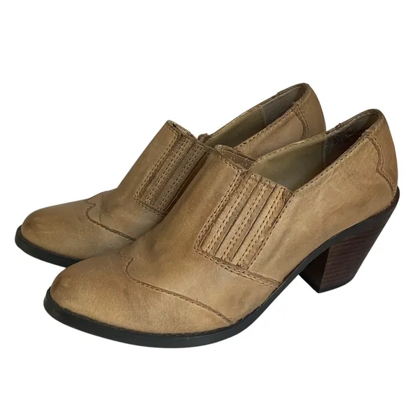 Tan Leather Western Ankle Boots Size 7 Block Heel Boho Fall Booties Pointed Toe - Image 8