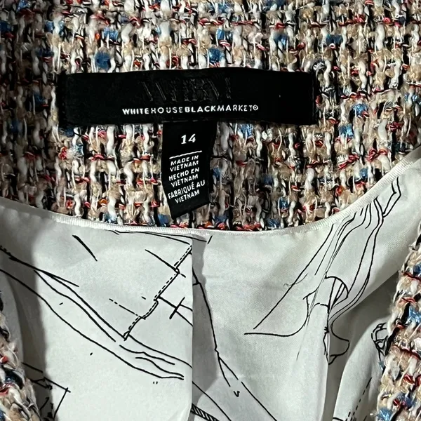 White House Black Market Studio Blazer Women‎ 14 Multi Color Tweed Fringe Trim - Image 4