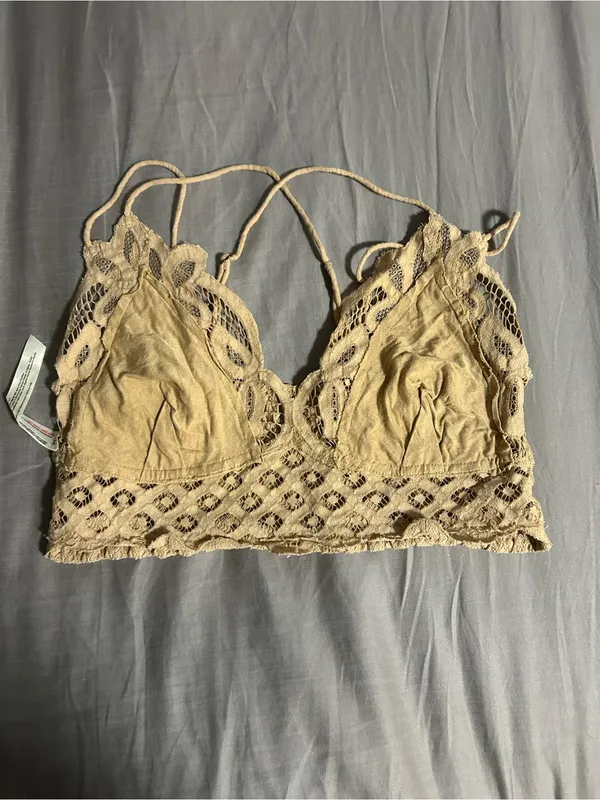 Free People Cream Floral Lace Bralette Size L - Image 5