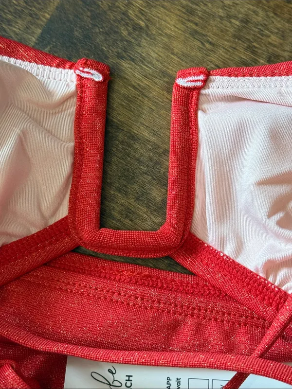 CUPSHE Red Shimmer High-Waist Bikini Small NWT Minimalist Sexy - Image 5