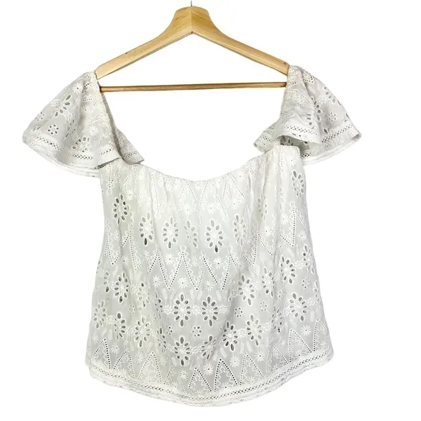 Lovers + Friends White Eyelet Lace‎ Off Shoulder Blouse S - Image 2