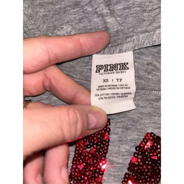 PINK - Victoria's Secret T-Shirt Sequin Logo Gray XS - Image 3