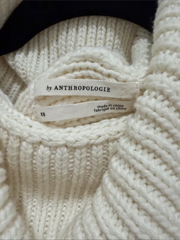 Anthropologie Cream Cable-Knit Cowl Neck Knit Poncho - XS - Image 4