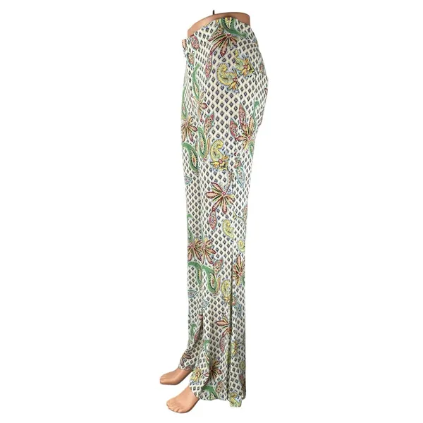 Women's Multicolor Paisley Floral Argyle High Rise Flare Trousers Pants Size S - Image 2