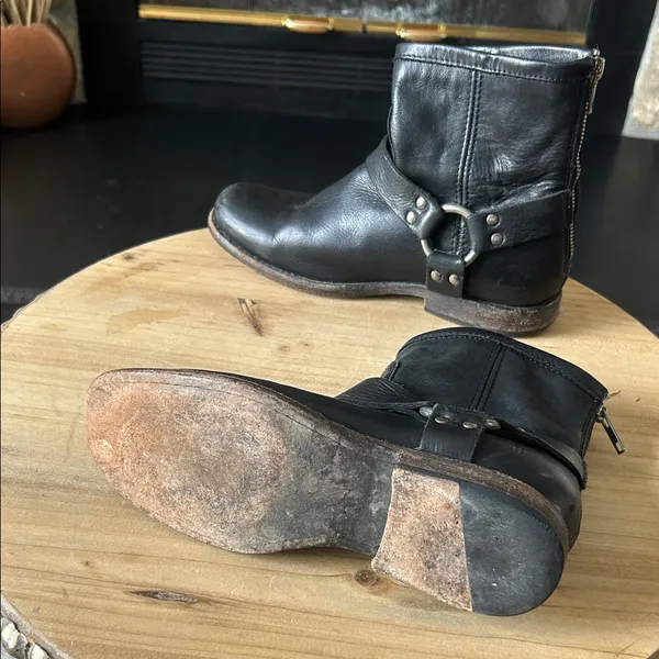 Frye Phillip Harness Short Ankle Boots Womens Size 7 B Black Leather‎ Zip Moto - Image 9