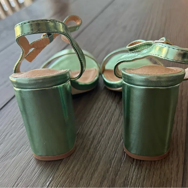 Lulu's Metallic Green Block Heel Sandals - Image 3
