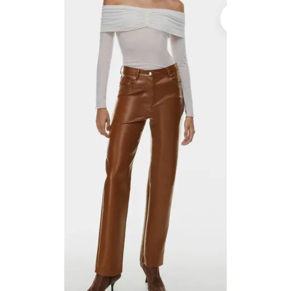 WILFRED ARITZIA The Melina Pant High Waisted Vegan Leather Cognac Brown Size 6 - Image 2